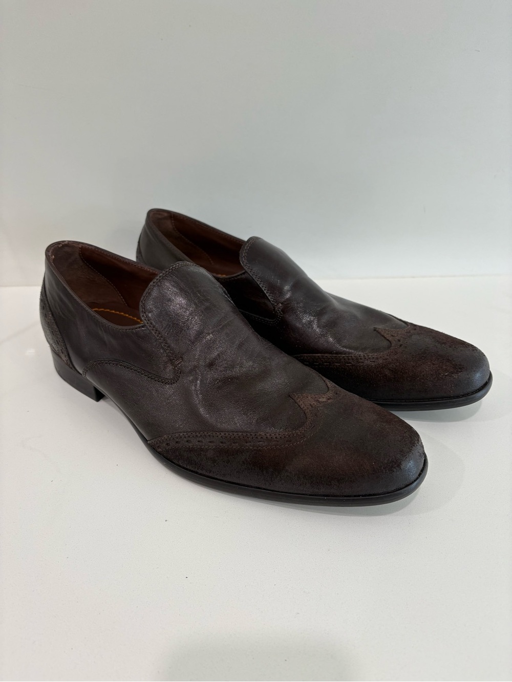 Hugo Boss Danny Wingtip Brogue Slip-On Men’s US 11 / EU 44 Distressed Dark Brown